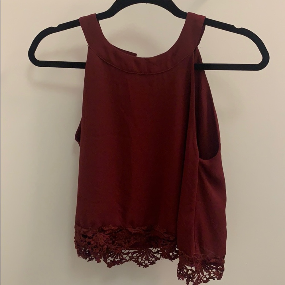 Maroon Lace Silky Tank Top